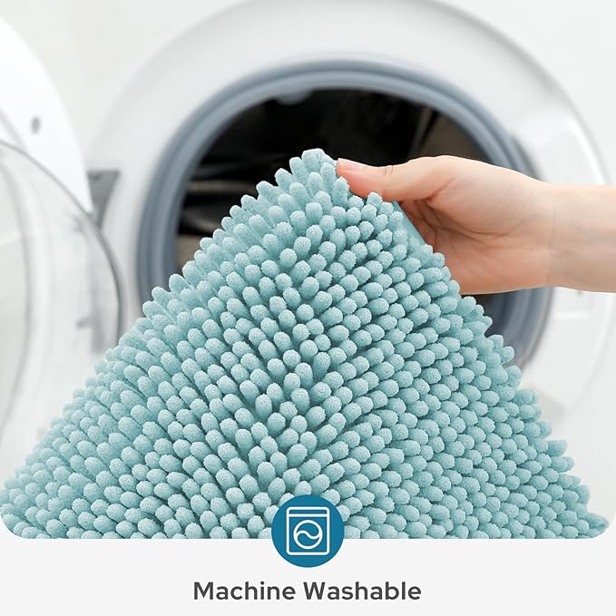 BYSURE Light Blue Bathroom Rugs Sets 3 Piece Non Slip Extra Absorbent Plush Chenille Soft Washable Bath Mats