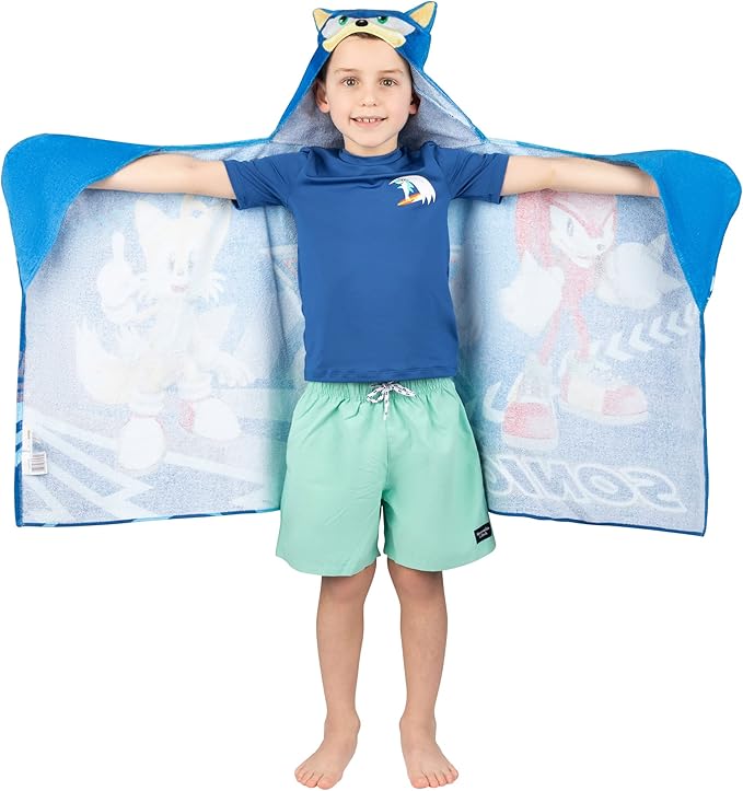 Franco Sonic The Hedgehog,Anime,Bath/Pool/Beach Soft Cotton Terry Hooded Towel Wrap,24 in x 50 in Kids,(Pack of 2)