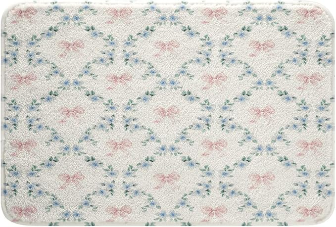 Erosebridal Bow Bathroom Curtain and Bath Mat for Kids Girls Teen