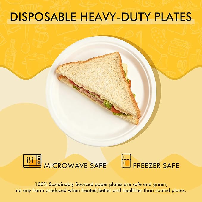 RACETOP Compostable Small Paper Plates 6 Inch [300 Pack], Disposable Biodegradable Heavy Duty Paper Plates, Made of Natural Sugarcane Fibers, Unbleached White, Round