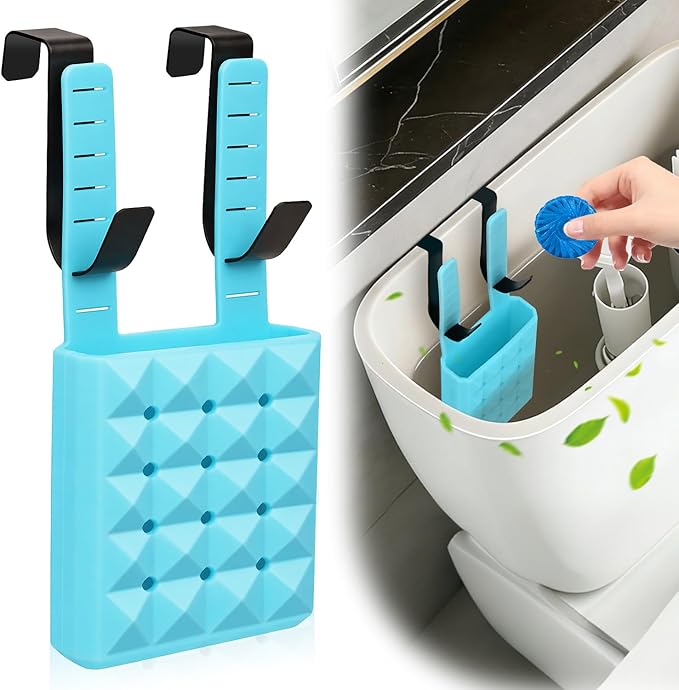 Adjustable Toilet Tank Cleaning Tablet Holder-Hanging Silicone Basket Carrier with Rustproof Hooks for Bowl Cleaner & Bleach Tablet Case Pouch Organizer, Accessory Fit Up to 7" Water Level