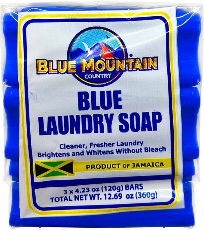 Blue Mountain Country Blue Laundry Soap, Product of Jamaica – 3 Pack (4.23 oz Each), Concentrated Formula, Brightens & Whitens Without Bleach, Cleaner & Fresher Laundry [Pack of 2]