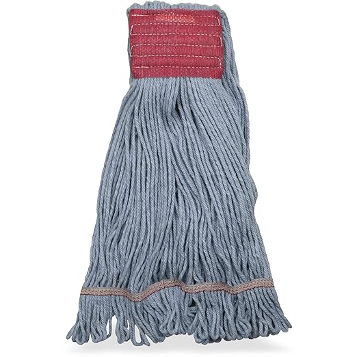 SPARTA 369553B00 Cotton Mop Head, Loop-Ended, 5 Inch Color-Coded Red Headhand for Organized Cleaning, Large - 43 Inches Long, Blue with Red Band, (Pack of 12)