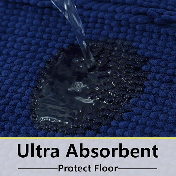 BOANKODU Bathroom Rugs Sets 2 Piece, Extra Soft Chenille Bath Mat Absorbent Bathroom Rug, Bathroom Mat with PVC Non-Slip Bottom, Machine Washable Bath Rugs (32x20 Inch + 24x16 Inch, Navy Blue)