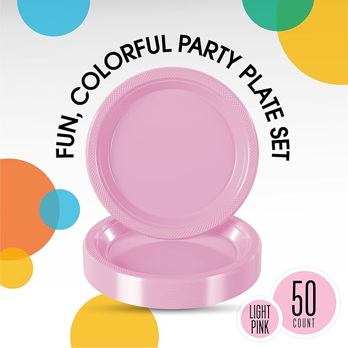 Exquisite Party Solids Pink Plastic Plates For Party Supplies 7" Pink Disposable Plates Heavy Duty 50 Pcs Plastic Dinnerware Sets Heavy Duty 350 GSM Disposable Dinnerware Set