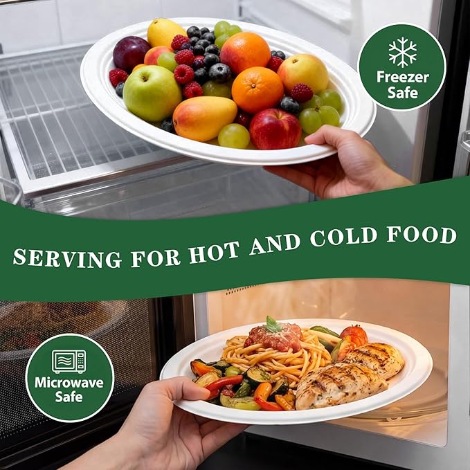 Tinybee 100% Compostable Oval Paper Plates 12 Inch [50-Pack] Heavy Duty Large Paper Plates, Biodegradable Bagasse Platters, Eco-Friendly Dinner Plate for BBQ/Picnic/Party (BPI Certified,Microwaveable)