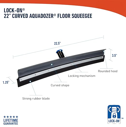 Unger Professional Lock-On 22 in. Curved AquaDozer Rubber Floor Squeegee with Ez Extend Pro Telescopic Pole, Lightweight Rubber Durable Squeegee for Tile, Smooth Concrete, Basements