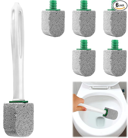 Pumice Stone Toilet Bowl Cleaner,Bathroom Cleaner Brush Toilet Wand Refills with 1Handles For Remove Hard Water Stains with 1 Wand+ 5 Pack Pumice Stones