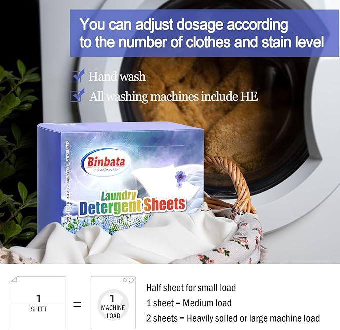 Binbata Laundry Detergent Sheets, 200 Loads Fresh Linen Scent Hypoallergenic Eco-Friendly, Biodegradable Plastic Free Liquidless Laundry Sheets Suitable for Sensitive Skin