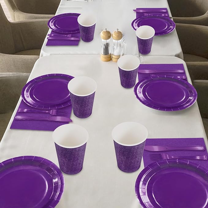 Purple Paper Plates Party Supplies,350pcs Purple Plates and Cups and Napkins Set for Mardi Gras Birthday Decorations for Women Srve 50