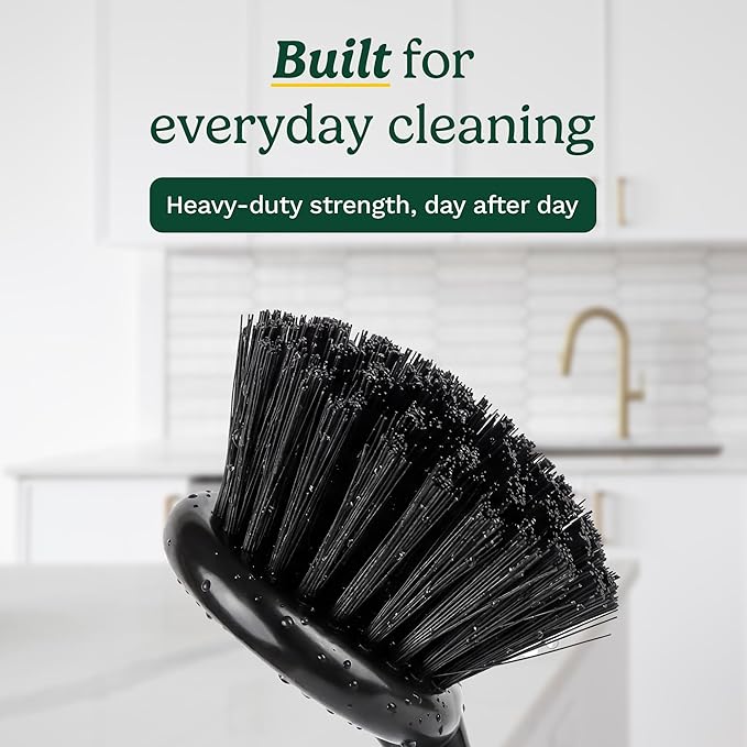 Cuisinart Dish Brush with Handle 2 Pack – Kitchen Scrub Brush for Dishes, Pots & Pans, Non-Scratch Dish Scrubber, Firm Bristles for Sink & Cookware, Comfortable Grip for Everyday Cleaning