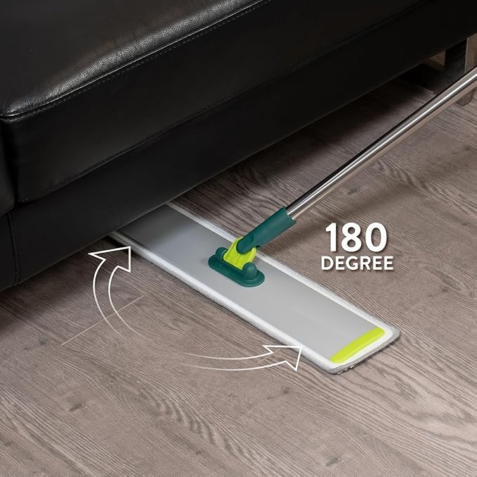 Pine-Sol Flat Microfiber Mop - Wet/Dry Floor Cleaning Tool with 2 Reusable Mopping Pads - Multi-Surface for Dusting Hardwood, Laminate, Tile - Extendable Stainless Steel Handle with Swivel Head