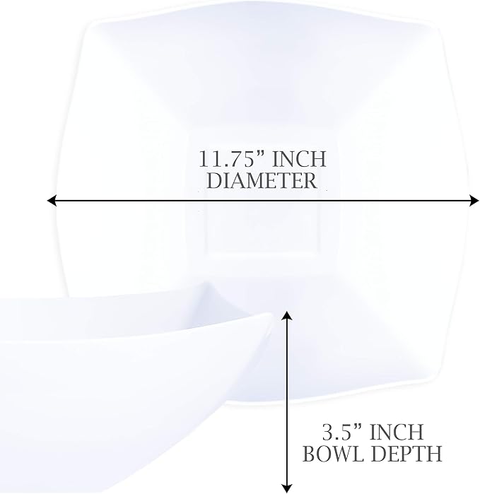 PLASTICPRO Disposable 128 ounce Square Serving Bowls, Party Snack or Salad Bowl, Extra Large Plastic Elegant White Pack of 4