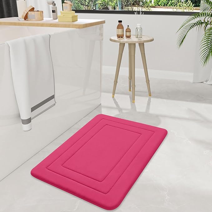 Arotive Memory Foam Bathroom Rug Mat 36x24, Ultra Soft and Absorbent Bath Mat, Machine Wash Dry, Comfortable Bath Rug Carpet for Bathroom Floor, Tub and Shower, Deep Pink