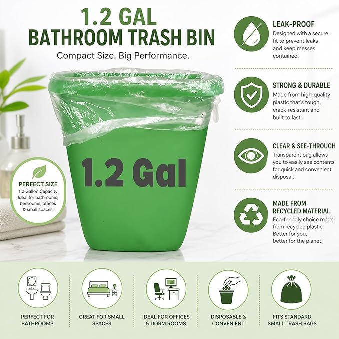 Small Trash Bags CCLINERS 1.2 Gallon 240 Small Clear Garbage Bags Mini Bathroom 1 Gallon Trash Bags, 240 Count