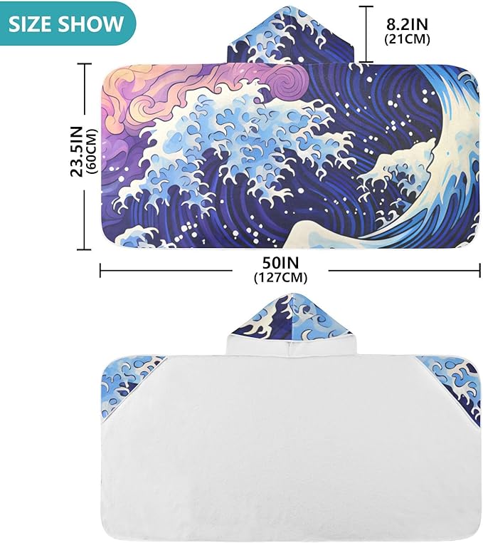 Hooded Towel for Kids The Great Waves of The Sea Beach Wrap Bath Towels 50x23.5in