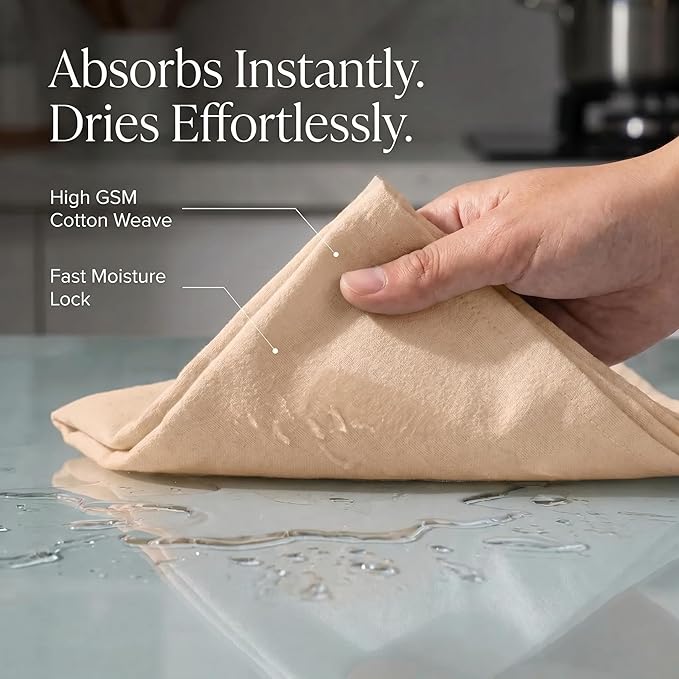 Urban Villa Kitchen Towels 100% Cotton Dish Towels for Kitchen(Set of 6)20”x30” Dish Cloths Highly Absorbent Kitchen Linen Set with Hanging Loop Perfect for Drying Dishes Cleaning Hand Towels – Beige
