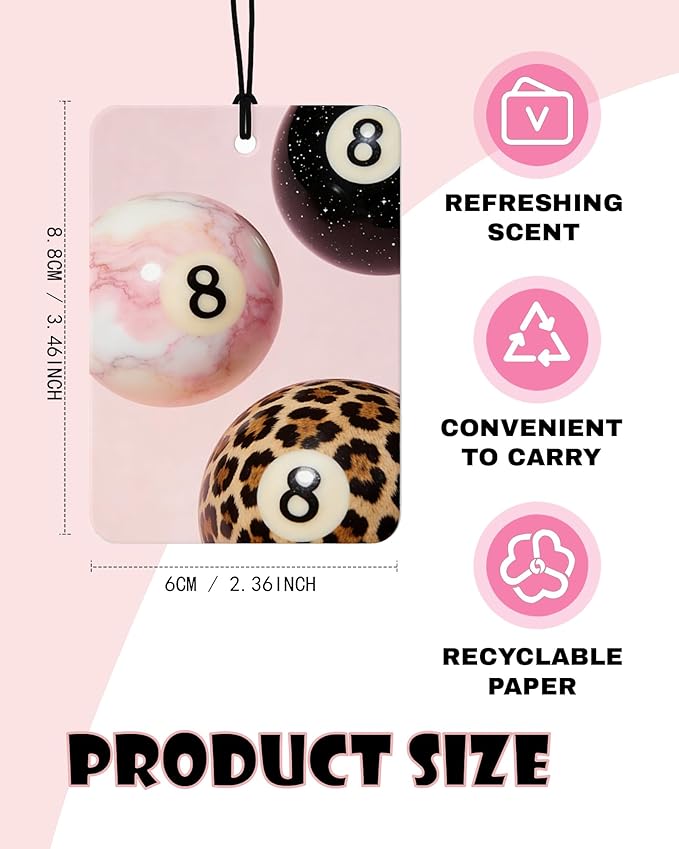 Trendy Pink Leopard Orange Citrus Car Air Freshener 4pcs, Funky Y2k 8 Ball Lips Skateboard Deck Cheetah Hanging Scents Car Accessories Interior Mirror Decor for Women Girls