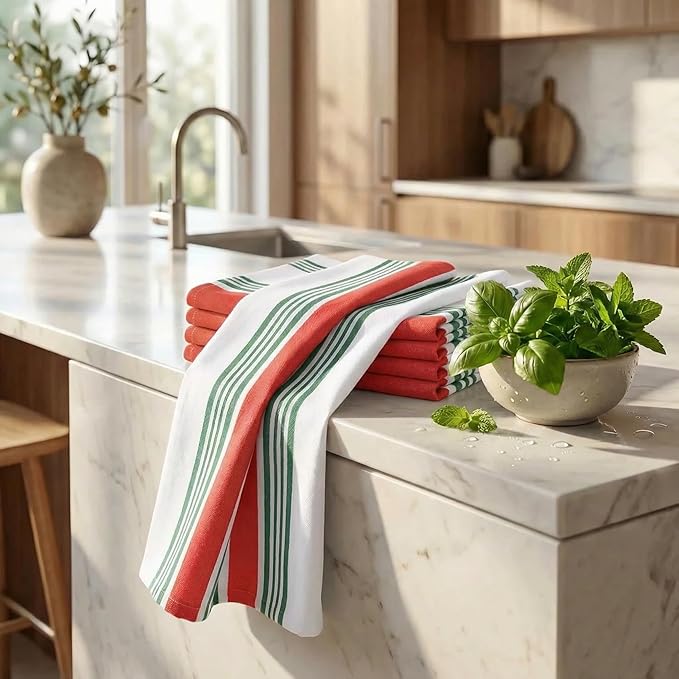 Urban Villa Kitchen Towels 100% Cotton Dish Towels for Kitchen (Set of 6) 20”x30” Dish Cloths Highly Absorbent Kitchen Linen Set with Hanging Loop Perfect for Drying Dishes Cleaning Towels- Christmas