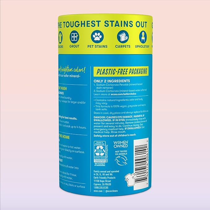 ECOS OXO BRITE Multi-Purpose Stain Remover, Brightens & Whitens, Free & Clear, 145 Loads, Plastic-Free, Safer Choice Certified, 2 lbs