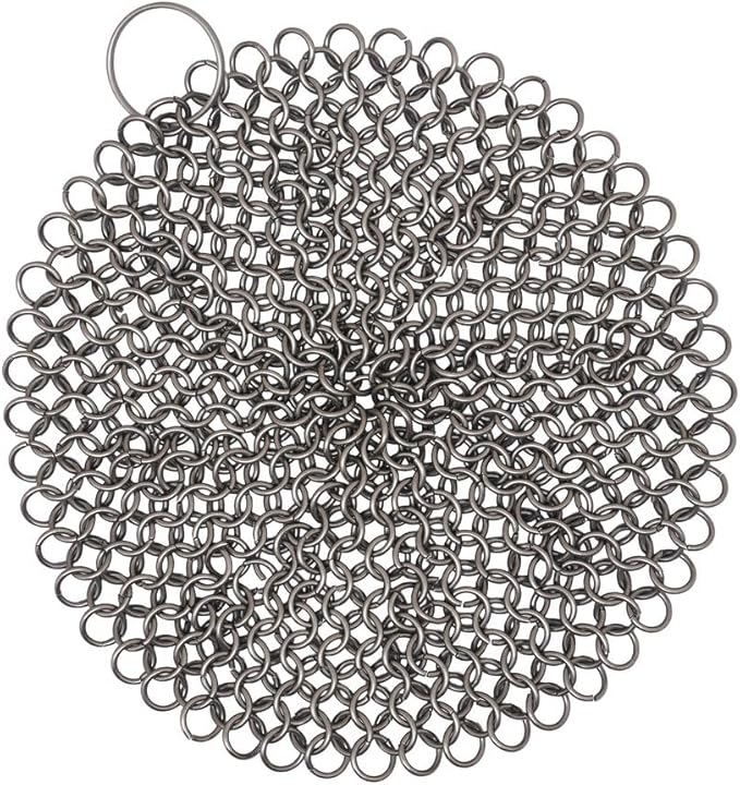 Mythrojan Cast Iron Cleaner 4.5" x 4.5" 316L Stainless Steel Chainmail Scrubber Round For Cast Iron Pan Griddle Skillet Dutch Oven Wok, Pan Pot BBQ Grills