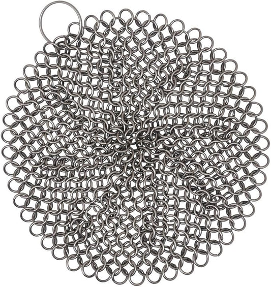 Mythrojan Cast Iron Cleaner 4.5" x 4.5" 316L Stainless Steel Chainmail Scrubber Round For Cast Iron Pan Griddle Skillet Dutch Oven Wok, Pan Pot BBQ Grills