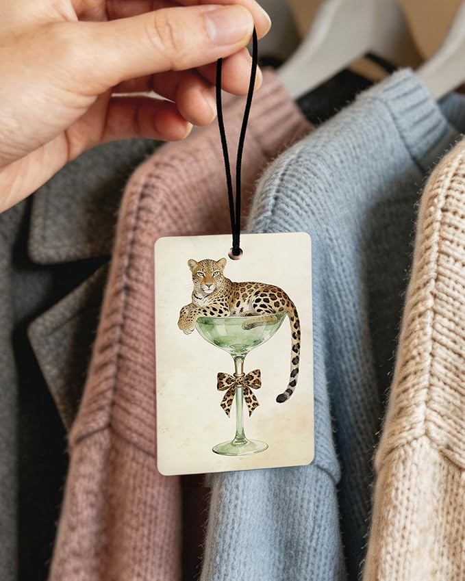 Preppy Leopard Print Orange Citrus Car Air Freshener 4pcs, Trendy Girly Y2k Cheetah 8 Ball Martini Ace Card Hanging Scents Car Accessories Interior Mirror Decor for Women Girls