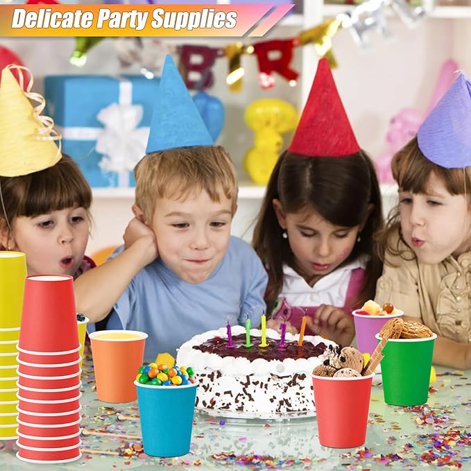 KesaPlan 60 PCS Disposable Paper Cups 9 OZ Colored Party Cups Plastic Drinking Cup, Rainbow Paper Cups Bulk 6 Colors for Hot Cold Drink Coffee Tea Juice DIY Perfect for Birthday Holiday Party Supplies