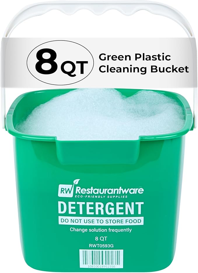 Restaurantware-RW Clean 8 Quart Cleaning Bucket, 1 Detergent Square Bucket - With Measurements, Built-In Spout And Handle, Green Plastic Utility Bucket, For Home Or Commercial Use,