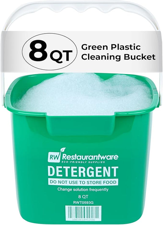 Restaurantware-RW Clean 8 Quart Cleaning Bucket, 1 Detergent Square Bucket - With Measurements, Built-In Spout And Handle, Green Plastic Utility Bucket, For Home Or Commercial Use,
