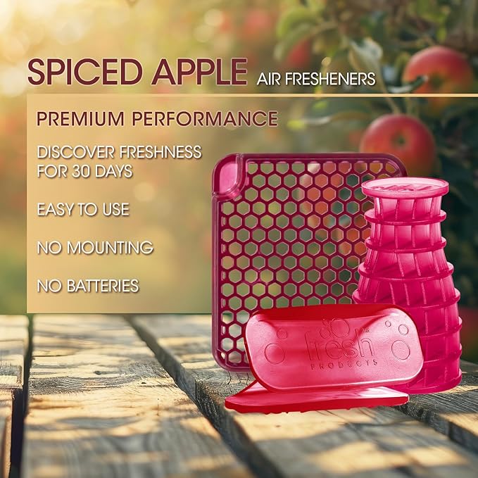 Fresh Products Fall Fragrance variety pack air freshener refill includes 1 ourfreshe and 1 eco-air and 1 eco-air clip in Spiced Apple 3 pack