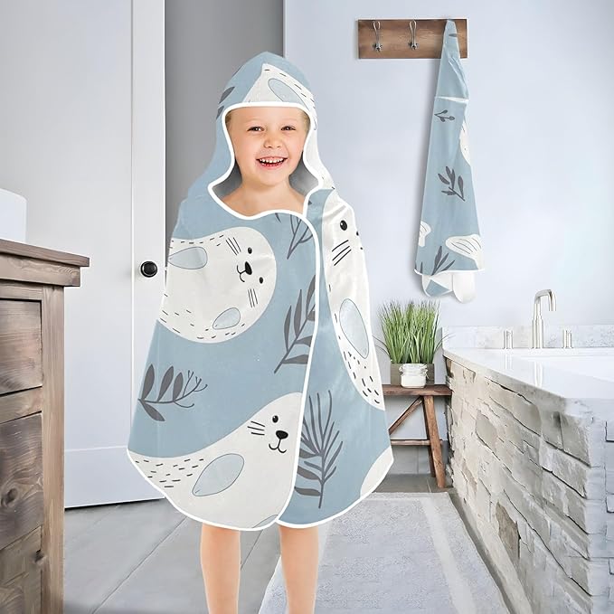 SUABO Kids' Bath Towels Dolphin and Grass Hooded Towels for Boys Girls,Toddler Towels Multi-Purpose for Beach,Pool and Bathroom,23.5" x 50", Soft and Highly Absorbent