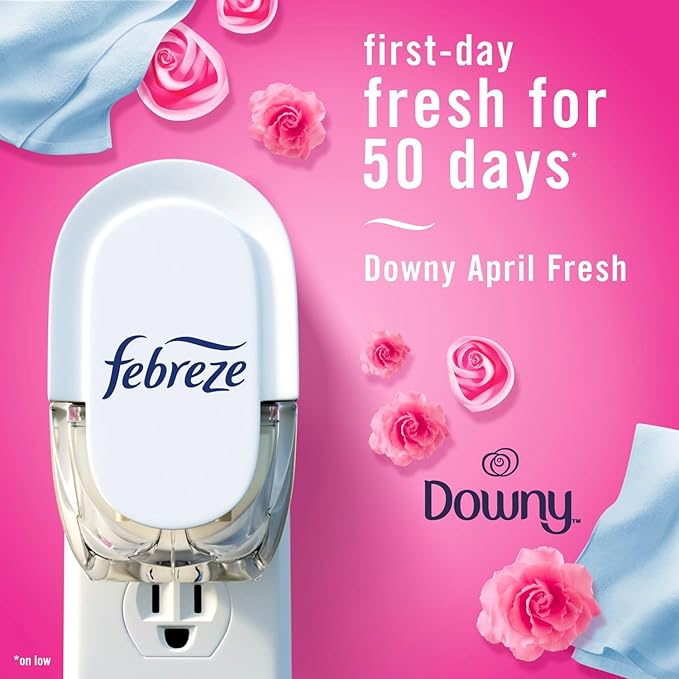 Febreze Plug In Air Freshener, Odor-Fighting Scented Oil Refill, Twlight Lavender and Downy April Fresh Scents, 4 Refills