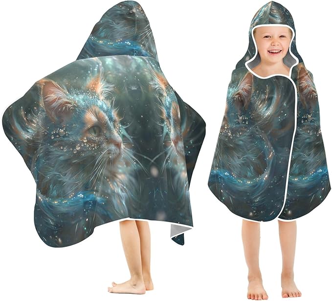 Hooded Towel for Kids Calico Cat with Diamonds on Face Beach Wrap Bath Towels 50x23.5in