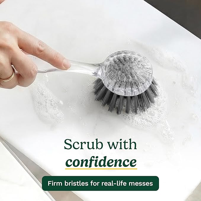 Cuisinart Dish Brush with Handle 2 Pack – Kitchen Scrub Brush for Dishes, Pots & Pans, Non-Scratch Dish Scrubber, Firm Bristles for Sink & Cookware, Comfortable Grip for Everyday Cleaning