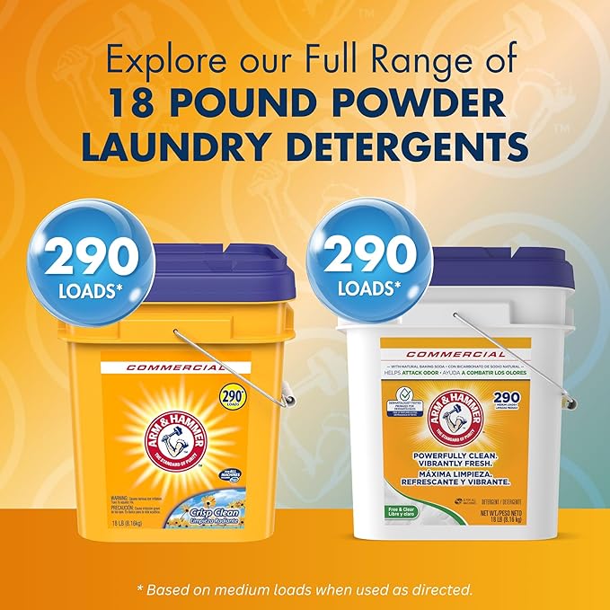 Arm & Hammer, Professional Powder Laundry Detergent, Crisp Clean, 18lb Pail (Pack of 1) 290 Loads