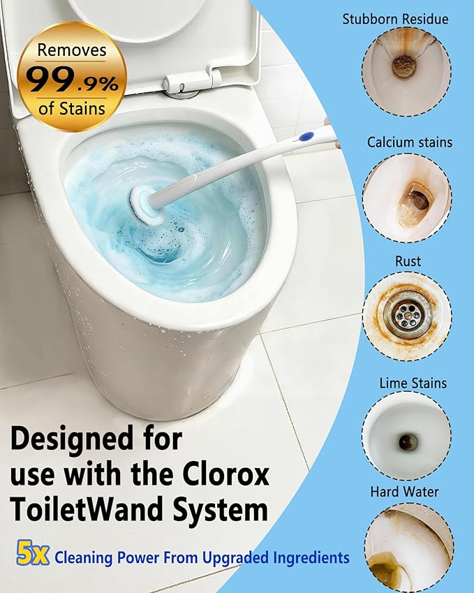 60 Count Toilet Bowl Wand Refills Compatible with Clorox, Disposable Toilet Cleaner Refill Pads, Replacement Brush Heads for Most Toilet Cleaning System, No Falling Apart