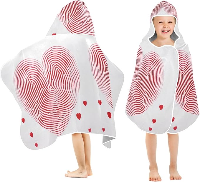 Hooded Towel for Kids Red Hearts Beach Wrap Bath Towels 50x23.5in
