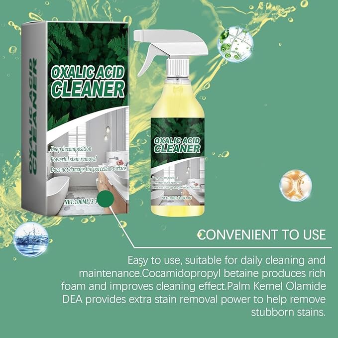 Oxalic Acid Cleaner Spray Toilet Bowl & Tile Stain Remover, Multipurpose Oxalic Acid Cleaner with Sponge, 100ml/3.38fl.oz (3pcs)