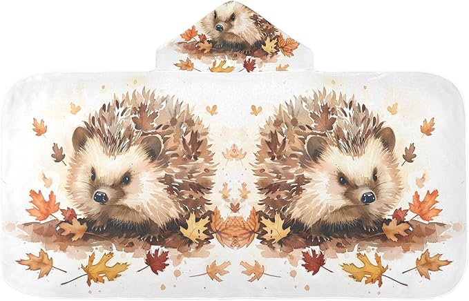 Hooded Towel for Kids Hedgehog and Maple Leaves Beach Wrap Bath Towels 50x23.5in