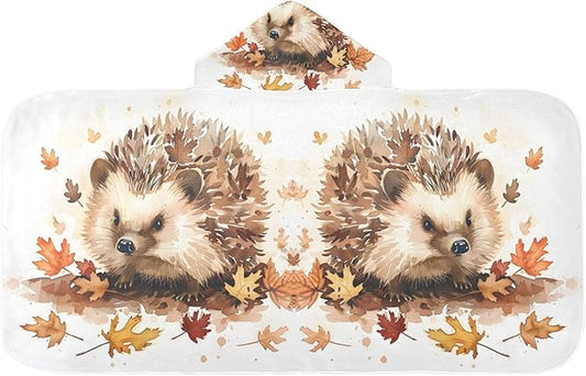 Hooded Towel for Kids Hedgehog and Maple Leaves Beach Wrap Bath Towels 50x23.5in