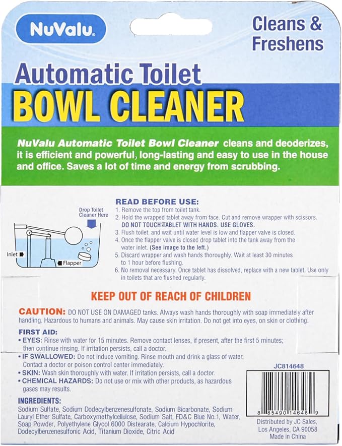 Toilet Bowl Cleaner Tabs, Bleach & Blue Toilet Tank Tablets, Long Lasting Cleaning & Freshening with Every Flush (2 Pack/4 Tablets)
