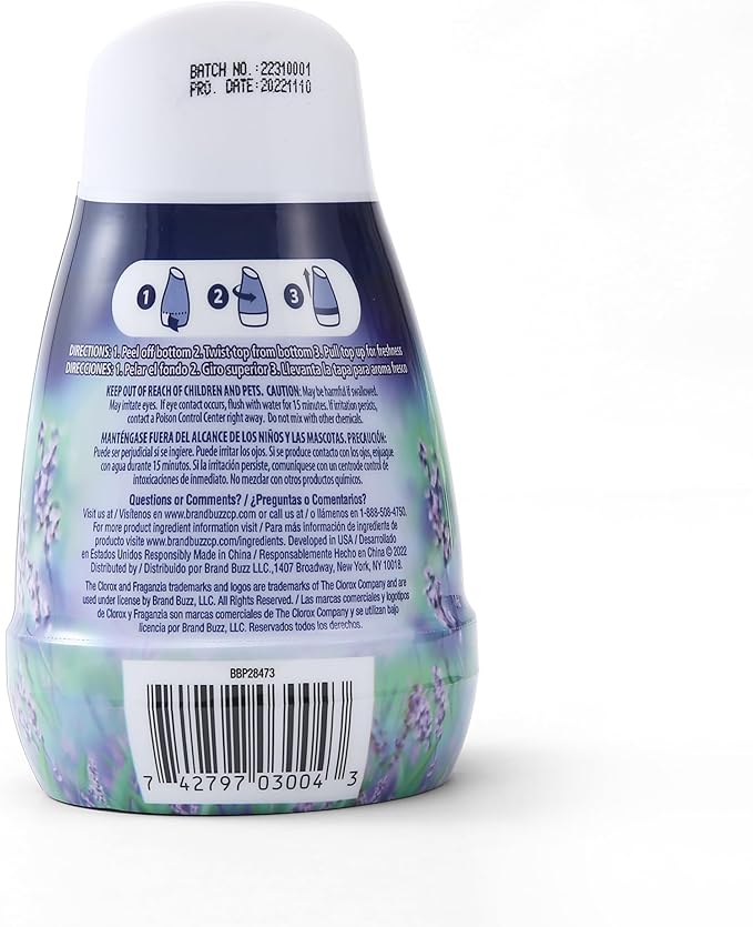 Clorox Fraganzia Gel Air Freshener Cone, Adjustable Odor Eliminating Gel with Lavender and Eucalyptus Scent for Home, Bathroom, Office, Small Spaces, Long Lasting No Battery Freshener, 6 Oz - 12 Pack