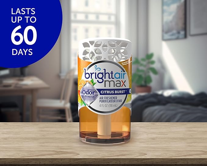 Bright Air Max 4 oz. Odor Eliminator Air Freshener, for Medium-Size Spaces, Citrus Burst Scent, Case of 6, Lasts up to 60 Days Each