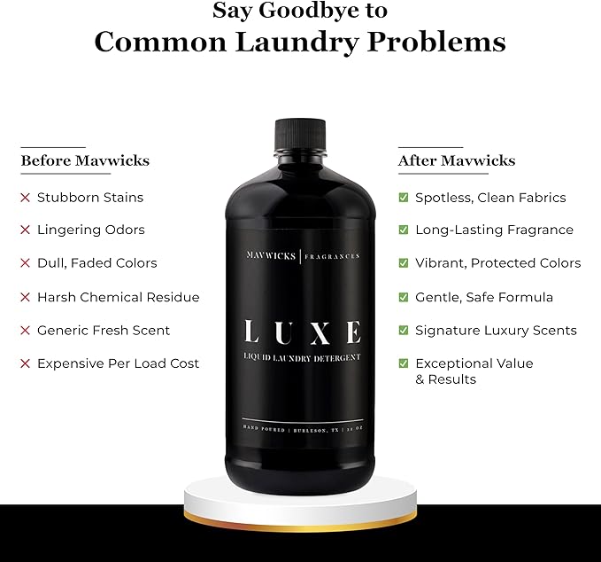 Mavwicks - Laundry Liquid Detergent (Luxe) - 32 Oz Laundry Perfume Bottle for Men & Women, Stain & Odor Remover, Deep Clean, Long-Lasting Fragrance and Freshness for All Fabrics