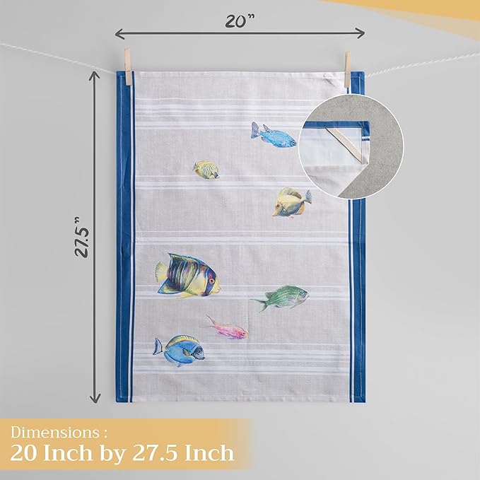 Maison d' Hermine Kitchen Towels Set of 3 100% Cotton 27.50" x 20" Reusable Cloth Tea Dish Towels Absorbent with Hanging Loop for Kitchen Farmhouse Hotel Spring Summer - Poisson