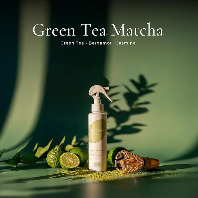 Grow Fragrance Spring 3-Pack – Non-Toxic Air Freshener Spray – Green Tea Matcha, Hibiscus Tea & Wildflower Rain – 100% Plant-Based Essential Oils – Safe for Home, Car & Linens – 5 oz Each