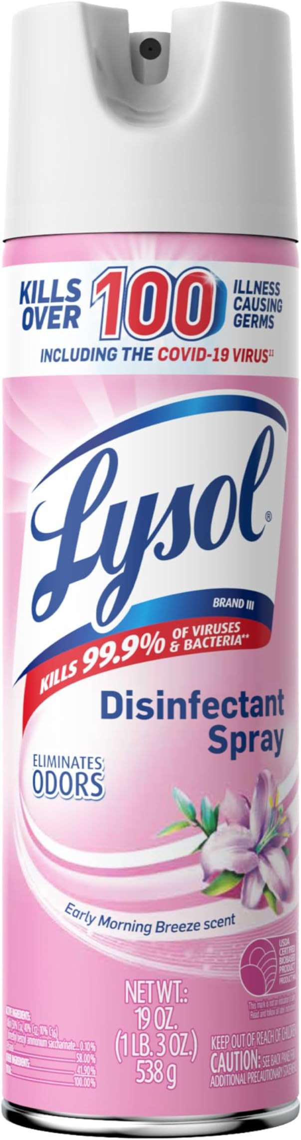 Lysol Disinfectant Spray, Household Cleaning Supplies, Disinfecting Multi-Purpose Room Spray, Antibacterial Sanitizer, Deodorizer, Kills Hantavirus, Early Morning Breeze, 19 Fl Oz
