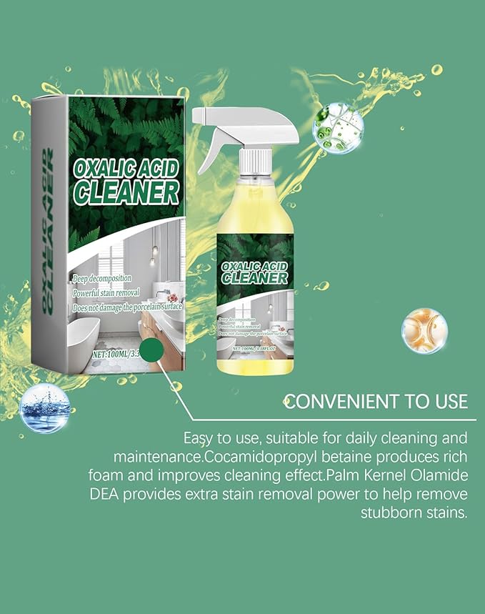 Oxalic Acid Cleaner - 2026 Oxalic Acid Powerful Stain Cleaner, Advanced Rust & Water Scale Remover, Multi-Surface Cleaning Spray for Bathroom & Kitchen Tiles, Sinks, Tubs & Porcelain (3PCS)