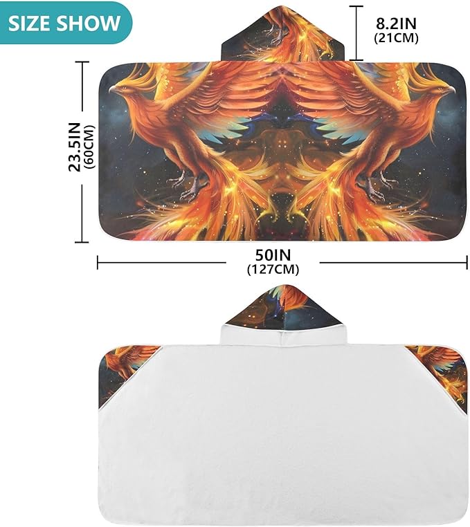 Hooded Towel for Kids Majestic Phoenix Soaring Through The Night Sky Beach Wrap Bath Towels 50x23.5in